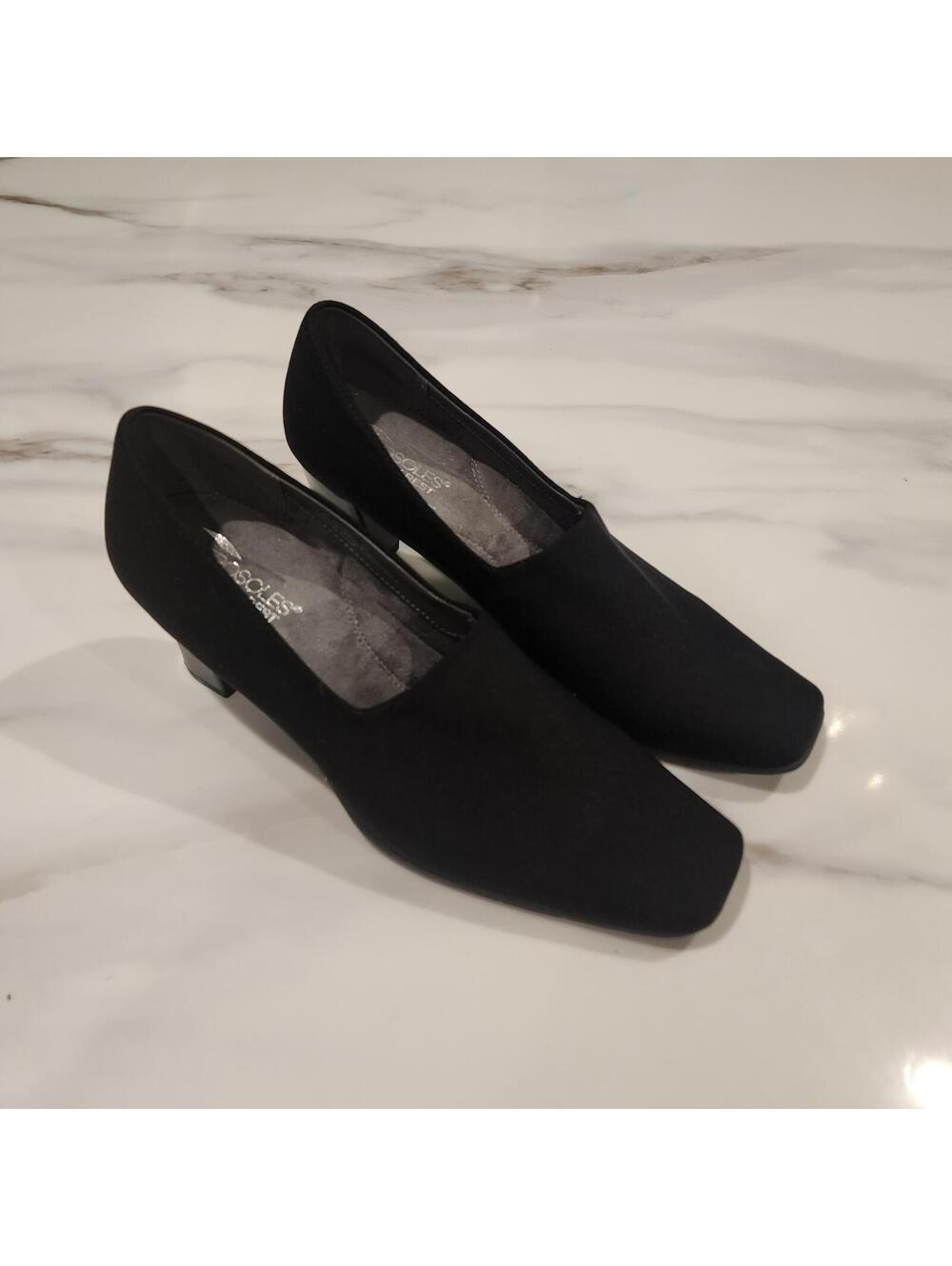 Aerosoles Black Stretch Fabric Pumps Women's 9.5 Square Toe Heels